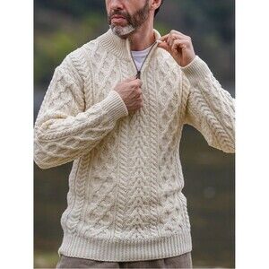 Aran Crafts Cream Cable-Knit Half-Zip Sweater